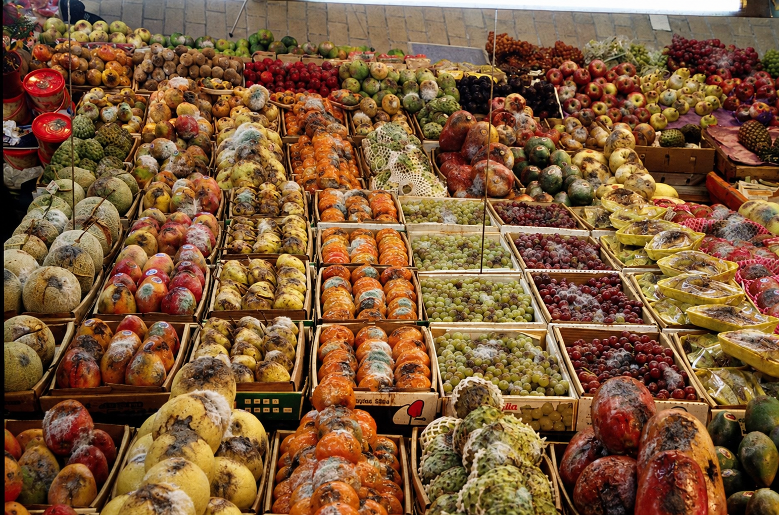 Frutas com sinais de fungos e deterioração pós-colheita